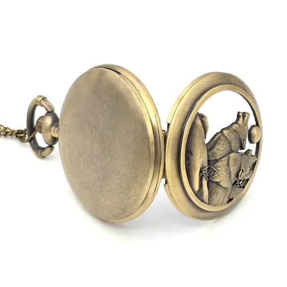Howling Wolf Pocket Watch - Full Moon Wolves Nature Gift Werewolf Scout Award - Picture 5 of 10